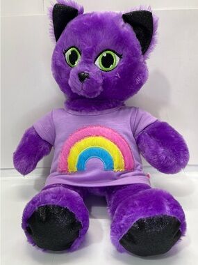 Build-A-Bear Purple Plush Cat with Rainbow Shirt